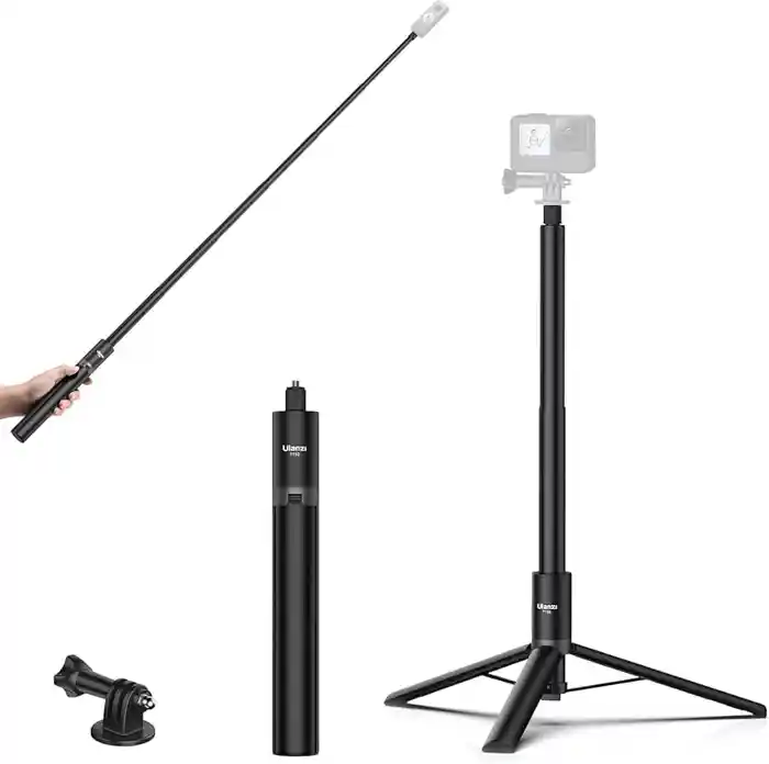 Ulanzi TT52 Lightweight 2-in-1 Selfie Stick Tripod 1.5m Extendable Pole with GoPro Adapter & 1/4" Screw Mount for Smartphones Action Cameras Vlogging